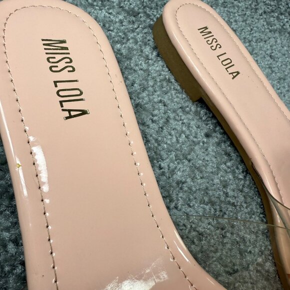 Faux Fur & Rhinestone Embellished Pink Slide Sandals Miss Lola Size 9 Slip On - Picture 4 of 16